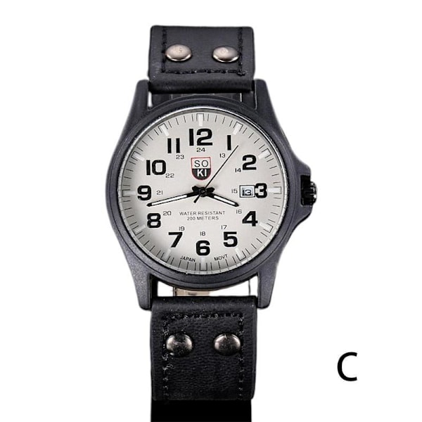 Militär läder datum kvarts analog armé casual klockor Wr för män black C