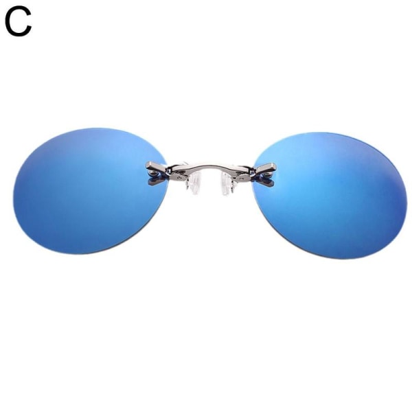 Clip On Nose Solglasögon för män Kvinnor Vintage Round Rimless Sun blue One-size