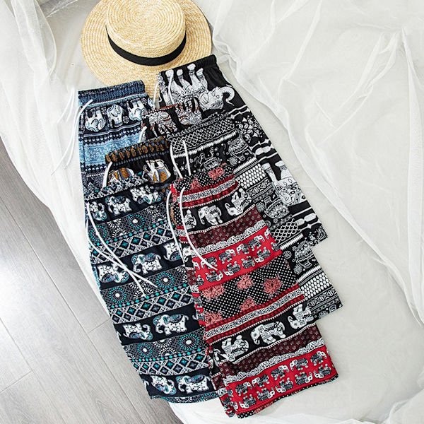 Shorts Etnisk Stil Baggy Strandbyxor Högmidjade Elefanttryck 1 Onesize