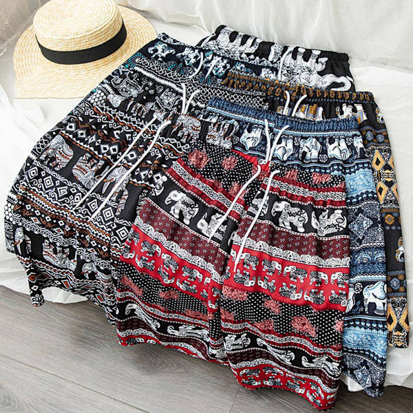 Shorts Etnisk Stil Baggy Strandbyxor Högmidjade Elefanttryck 1 Onesize