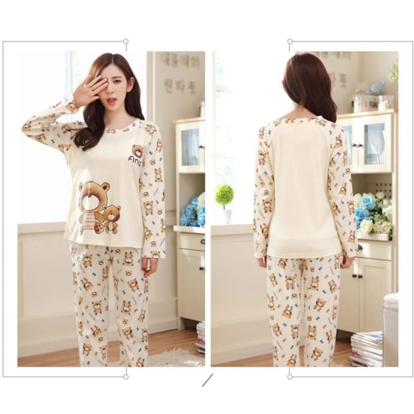 Söt tecknad prick pyjamas lös passform vardagsrum kostym set Doll bear XXL