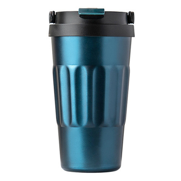 Termoskopp i rostfritt stål med vikbart handtag och läckagesäkert kaffe 500ml (elektrisk blå).