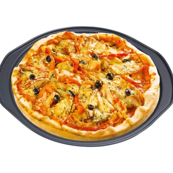 14-tums non-stick pizzapanna i kolstål med hål för ugnsbakning (35 x 33 x 1,5 cm)