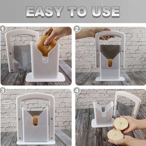 Bagel Slicer, perfekt för bagels, säkert grepp, giljotinskärare, säkerhetssköld, rostfritt stål