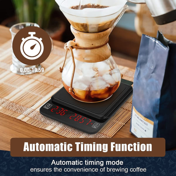 Kaffevåg med timer, 3 kg/0,001 g kaffe digitalvåg USB laddning elektrisk köksvåg