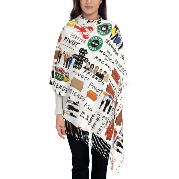 Vänner Symbol Collage Tofs Scarf Kvinnor Mjuk TV-program Sjal Wrap Lady Vinter Höst Halsdukar