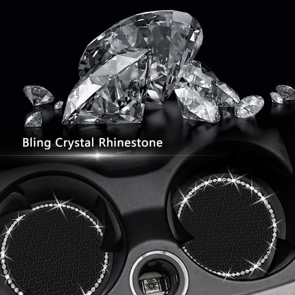 2-pack GM Glitter Cup Hållare Insert Underlägg (2,75" Diameter) Crystal Rhinestone Bilinteriör Svart