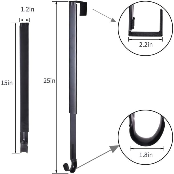Kranshängare, justerbar metall över dörrkrok från 15-25 tum, rymmer upp till 20 lbs (svart, 1)
