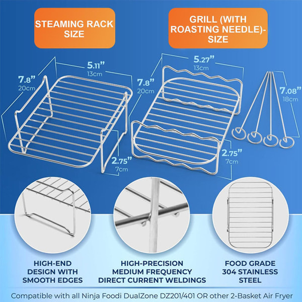 Airfreeer är tillämplig på 8qt Double Pot Dubbelkorg Air Stekpanna Tillbehör Ninja Mat Grillställ rack and Grill