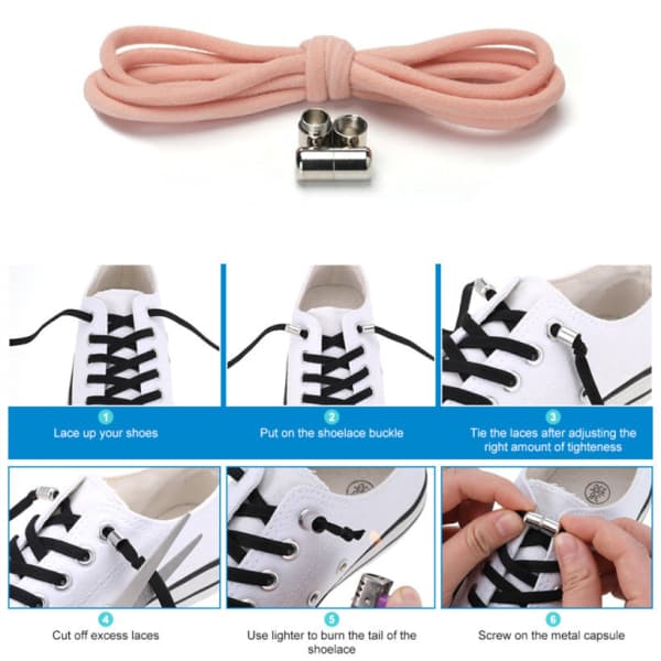 Elastic No Tie Skosnören 2 Par Rosa Rosa