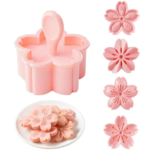Cookie Press, 4 stilar kakstämpel Sakura molds för blomkakor tillbehör (rosa)