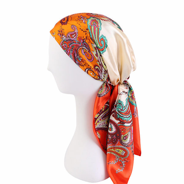 Cashew blomma turban cap - simulering silkes wrap cap bunt typ (orange)