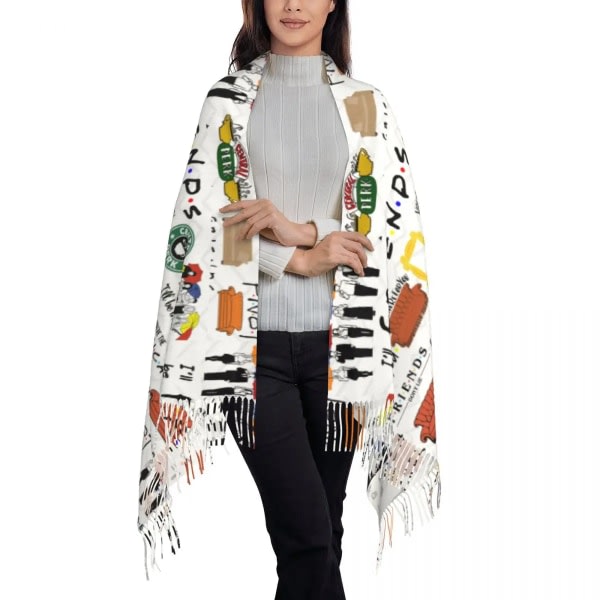 Vänner Symbol Collage Tofs Scarf Kvinnor Mjuk TV-program Sjal Wrap Lady Vinter Höst Halsdukar