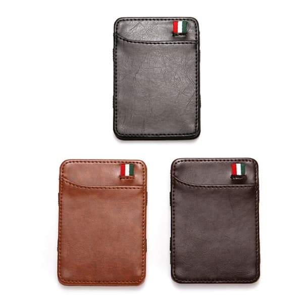 Mode Solid Mini PU Läder Magic Plånbok Män Pengar Clips Brown