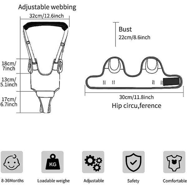 (grön) Baby Walking Harness, Baby Sele, Baby Walking Aid, Toddler Walker, Baby Safety Harness, Barn Justerbara remmar Walking Aid