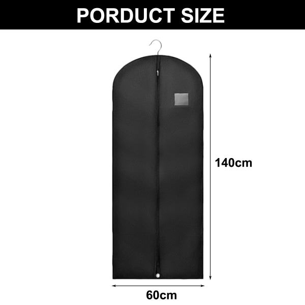 5-delad kappa förvaringsfodral-stor storlek 60*140cm, non-woven kläddammskydd cover svart