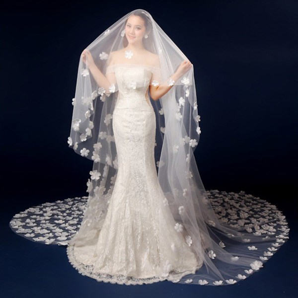 för 3M Single Layer Dam Tyll Ultra Long Trailing Wedding Veil Romantisk Oregelbunden