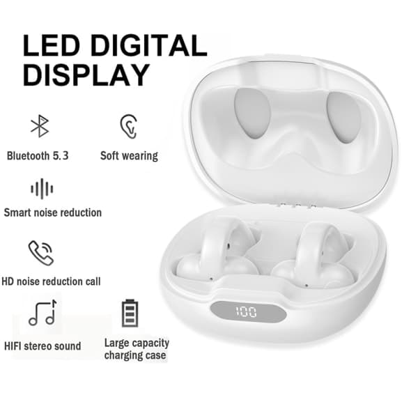 Trådlösa Bluetooth Ear Clip Air Bone Conduction hörlurar white
