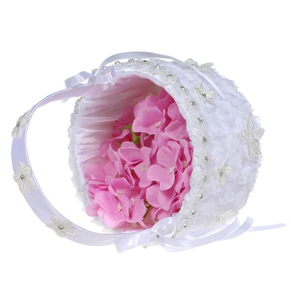 Bröllopsceremoni Blomkorg Rosett Spets Blommor Dekor Vit satingodispåse
