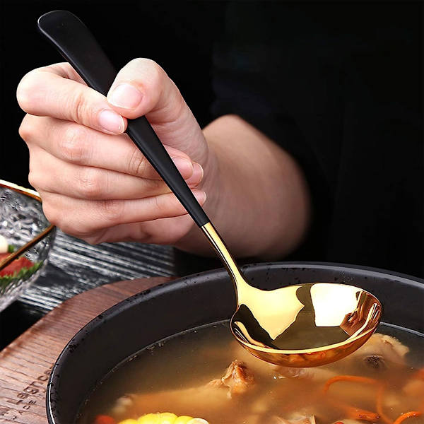 2 stycken skedar rostfritt stål guld stora, guld, små, metallskedar för matlagning, tål diskmaskin