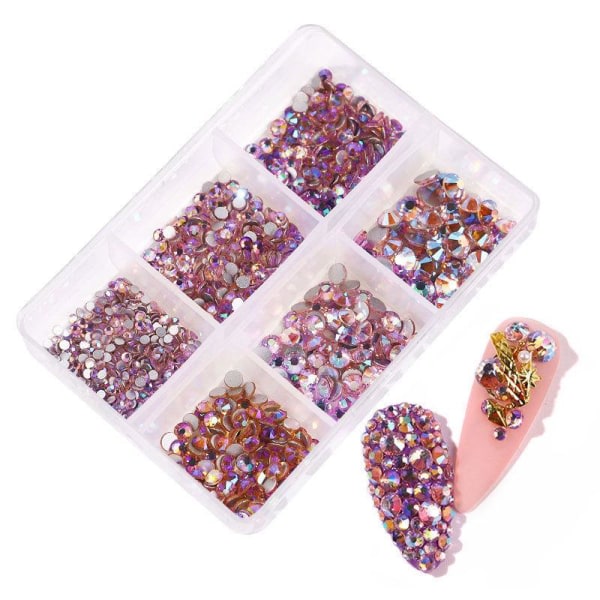 st Rhinestone i olika storlekar - Zirkon - Nageldekorationer Rosa
