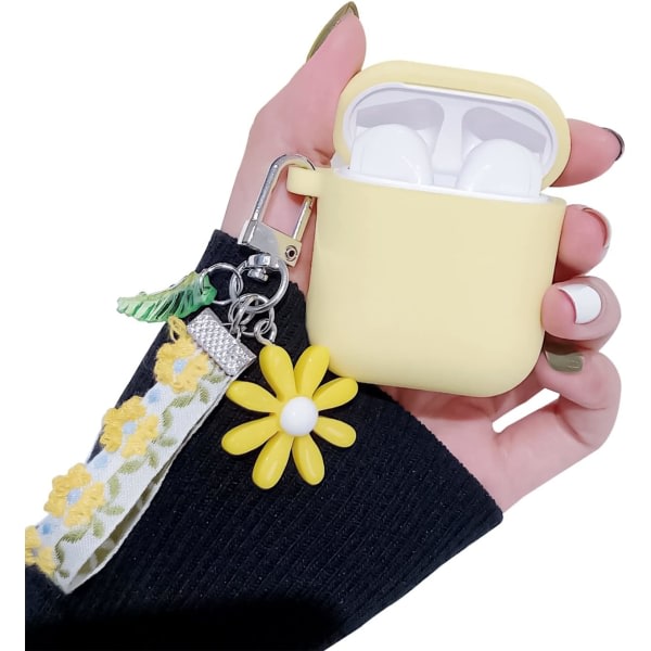 Kompatibel med case Case Mjuk silikon med söt nyckelring Stötsäkert cover för flickor Kvinna Air_sPods 2 & 1-Gul