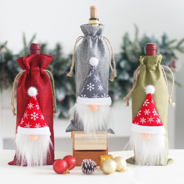 1st Röd Jul Rödvin Flask Set Linne Ansiktslös Gammal Ma