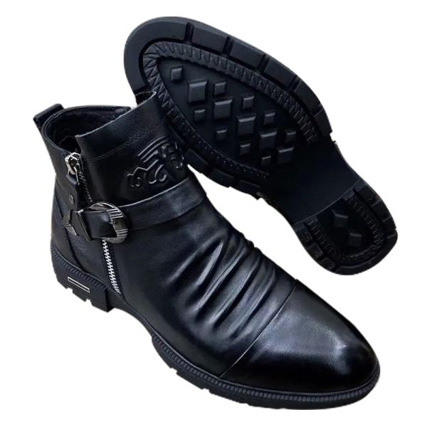 Herrstövlar Casual ankelboots Halkfria modeskor i läder Svart 44
