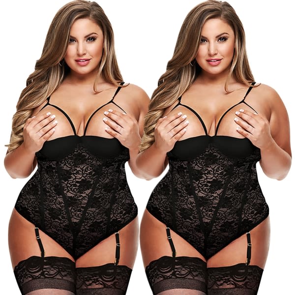 Plus Öppna Sexiga Bodystocking Underkläder Dam Underkläder Nattkläder Svart M