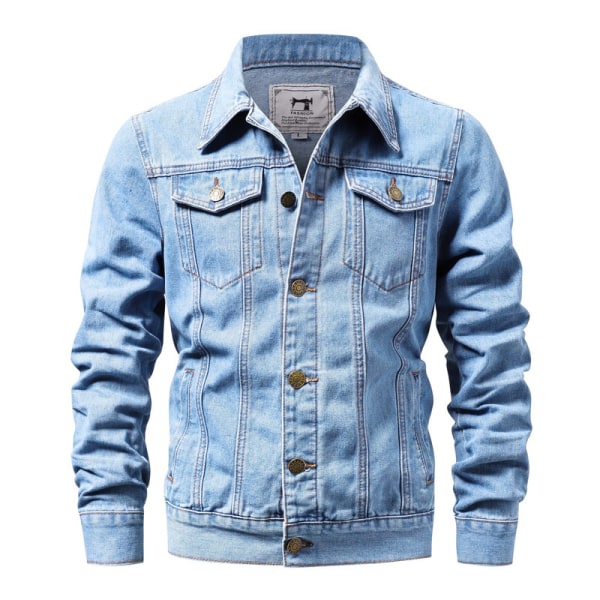Jeansjacka för män Ripped Slim Jean Jacket Coat Blue S