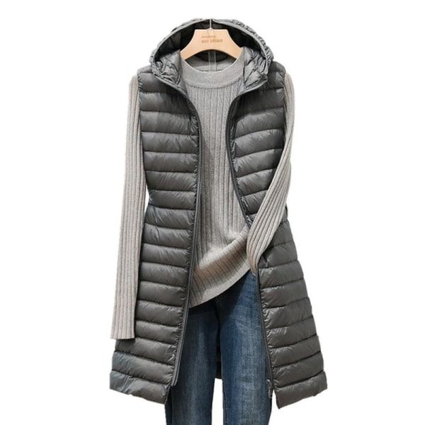 Ny kvinnlig höst- och vinterjacka med medium lång huva Gray XXXL