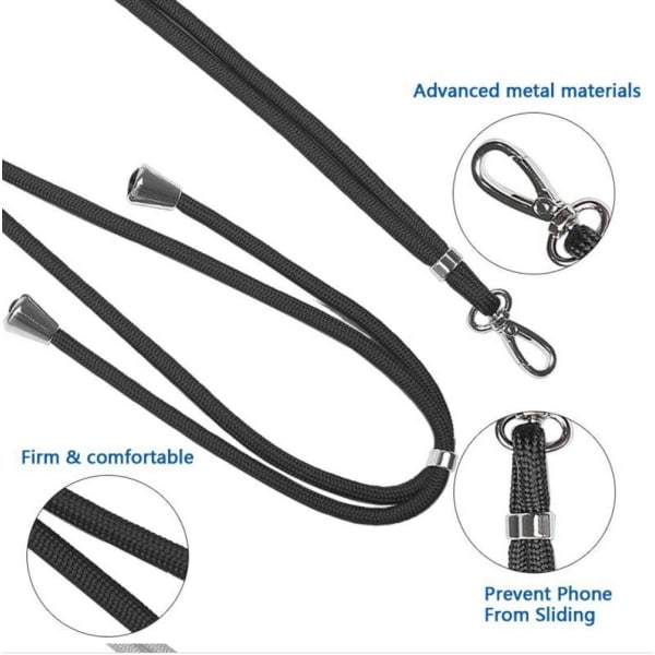 Universal Crossbody Nylon Patch Neck Strap Lanyards Rope för Mob Svart