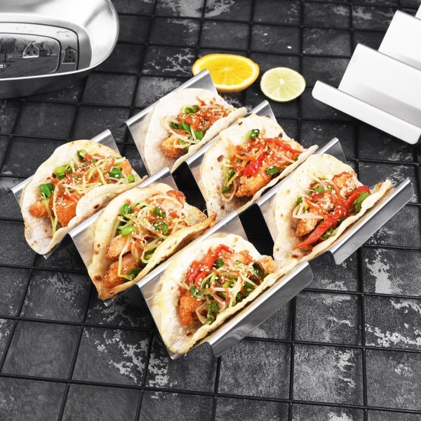 Tacoställ 4-delat tacoställ i rostfritt stål ugnssäkert för bakning, diskmaskin och grill