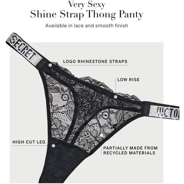 Shine Strap Thong Underkläder för kvinnor Mycket sexig kollektion Black Lace M