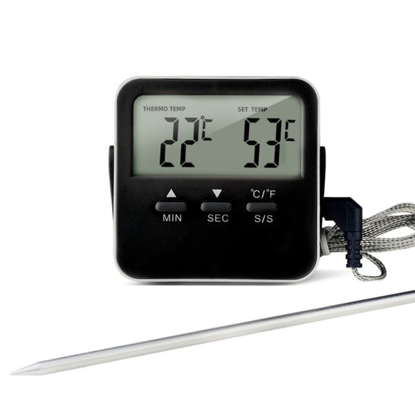 Grilltermometer Temperaturmätare Timing Funktion Kött Black