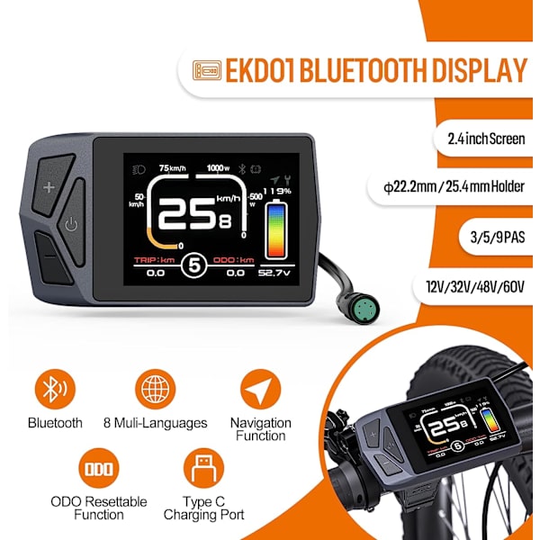 Display för Ebike: for 8Fun BBS02 BBSHD BBS01 Electric Mid Drive Kit, kompatibel med motor med UART