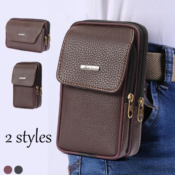 Herrbältesögla Dragkedja Flerfickor Midjeväska Liten midjeväska Vertical brown One-size