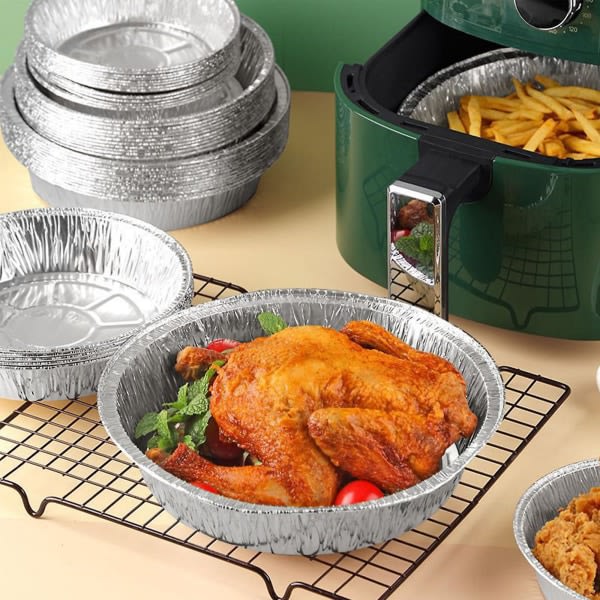 Aluminiumfolie Air Fryer Pappersfodral 50st/ set Grillmattråg Behållare Non-stick För Hem Kök Pan Pad Tillbehör 8 inches