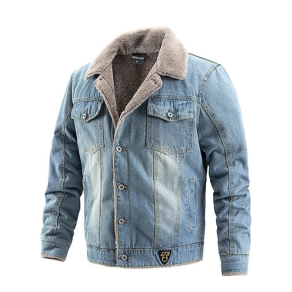 Vinter varm jeansjacka Fleecefodrad Jean Coat Päls Lapel Collar Trucker Jacka För Herr Light Blue L