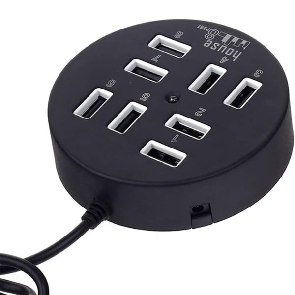 8-portars USB -laddaradapter med hög hastighet med LED black