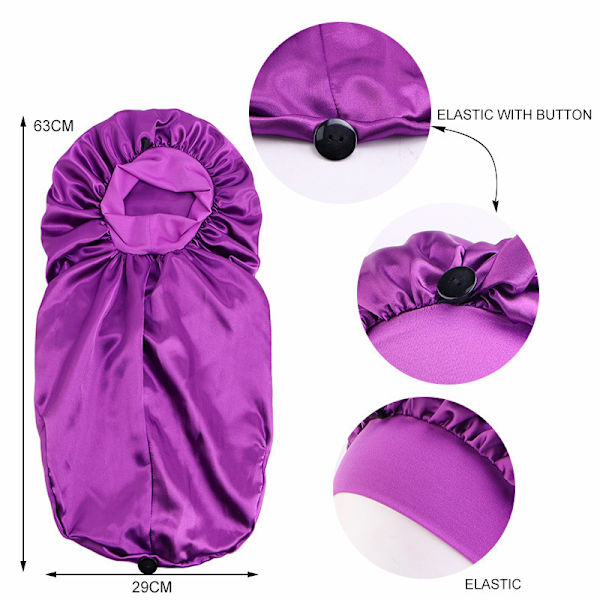 Satin för kvinnor med spänne lång tub cap (lila)