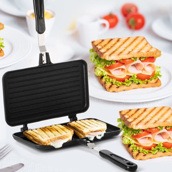 Smörgåsmaskin, Non-stick Grill Pan med handtag, Aluminium Flip Pan Inomhus Utomhus Frukost