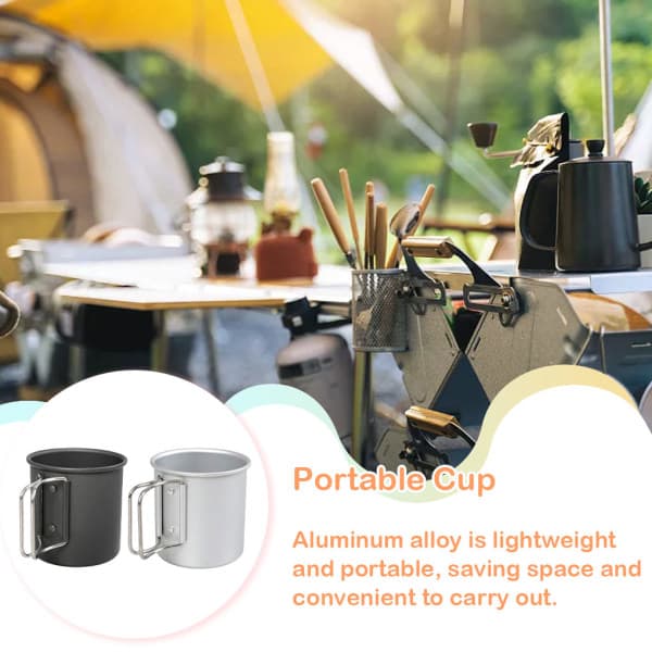 Kopp Aluminiumlegering Metall Vikbar mugg Bärbara köksmuggar Silver