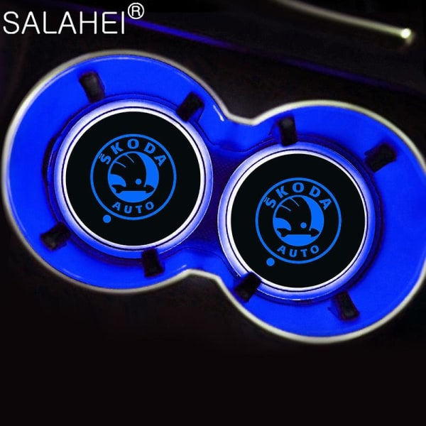 2-pack LED Bil Vattenkoppshållare Lampa Flask Underlägg för Skoda Octavia Superb Tillbehör