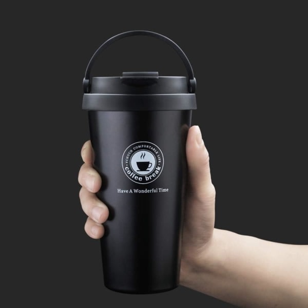 Kaffemugg Livsmedelsgodkänd rostfri kaffemugg med lock - 500M, svart