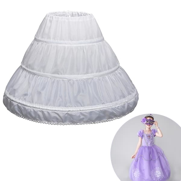 Vit underkjol för barn A-Line 3 rosett Ett lager Barn Crinoline Spetskant Flowe