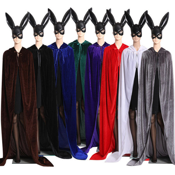 Medeltida Vampyr Sammet Hooded Kappa Lång Robe Witch Capes Hall Black M