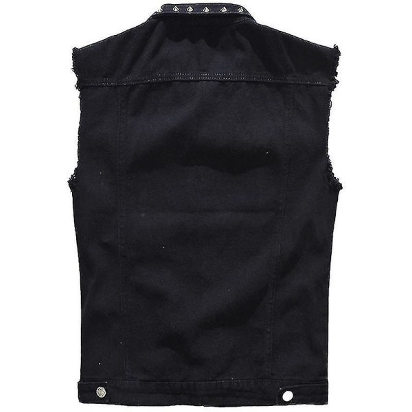 Denimväst för män Ärmlös jacka Punk Casual Lapel Jean Veats med nitar XL