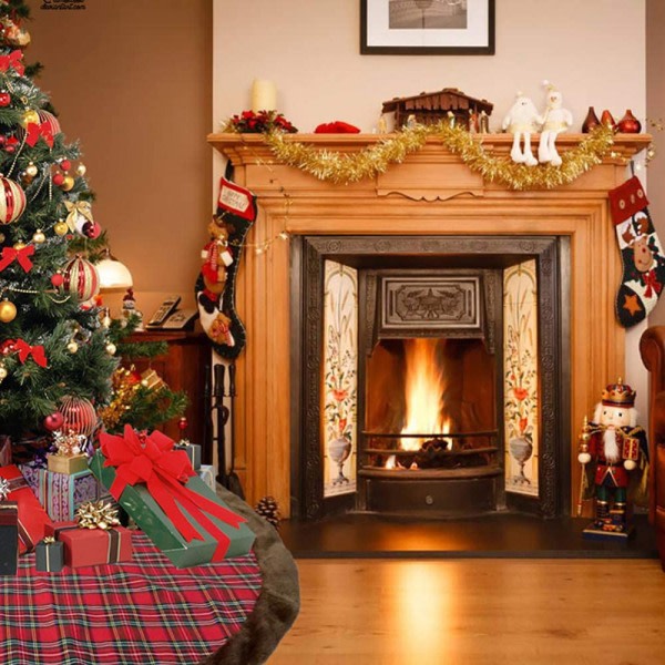 Rutig julgranskjol-rutiga trädkjolar Mat, Röd-svart