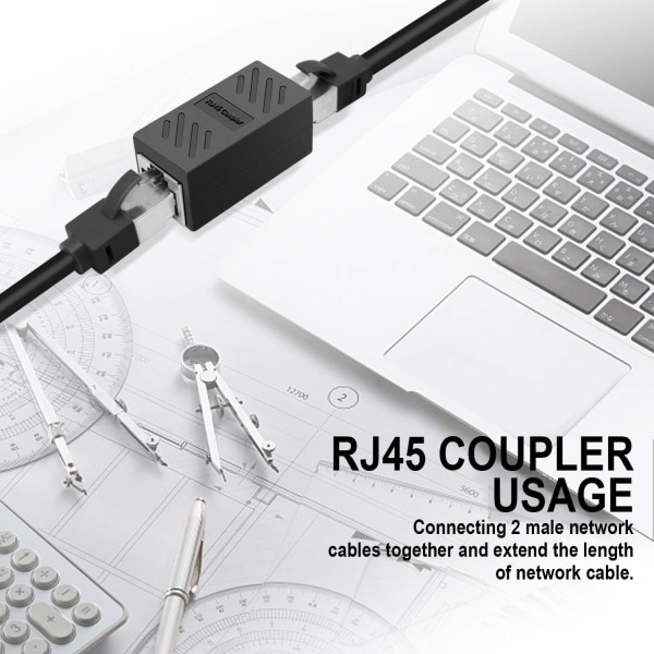 2st rj45-kontakt, Ethernet-adapter, Ethernet-kabelförlängare hona till hona-adapter, svart